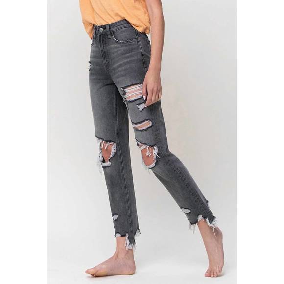 NEW FLYING MONKEY saltwater super high rise straight jean in grey - Picture 2 of 3